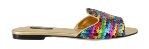 Gold Leather Sequin Flip Flops Flats