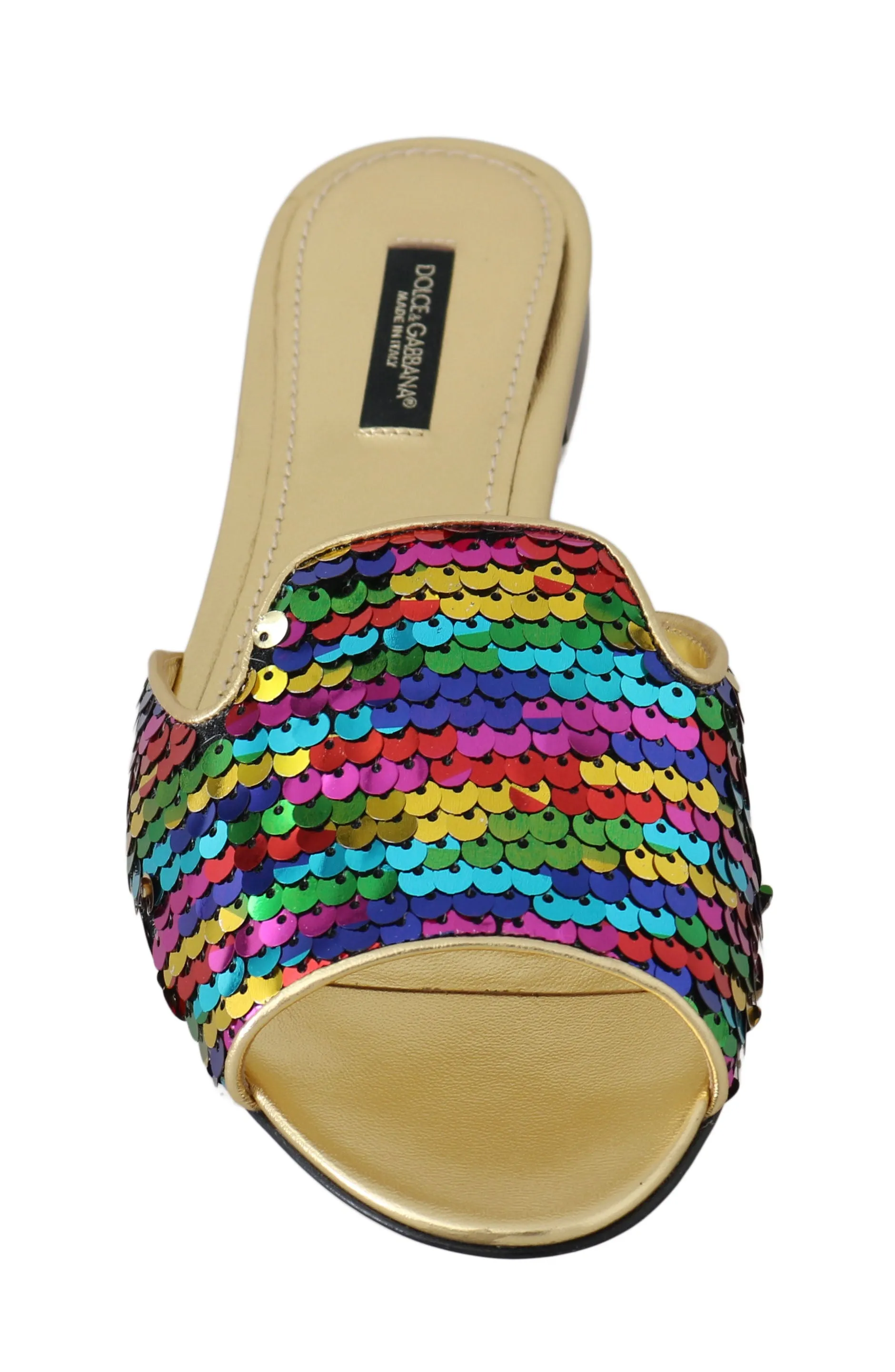 Gold Leather Sequin Flip Flops Flats