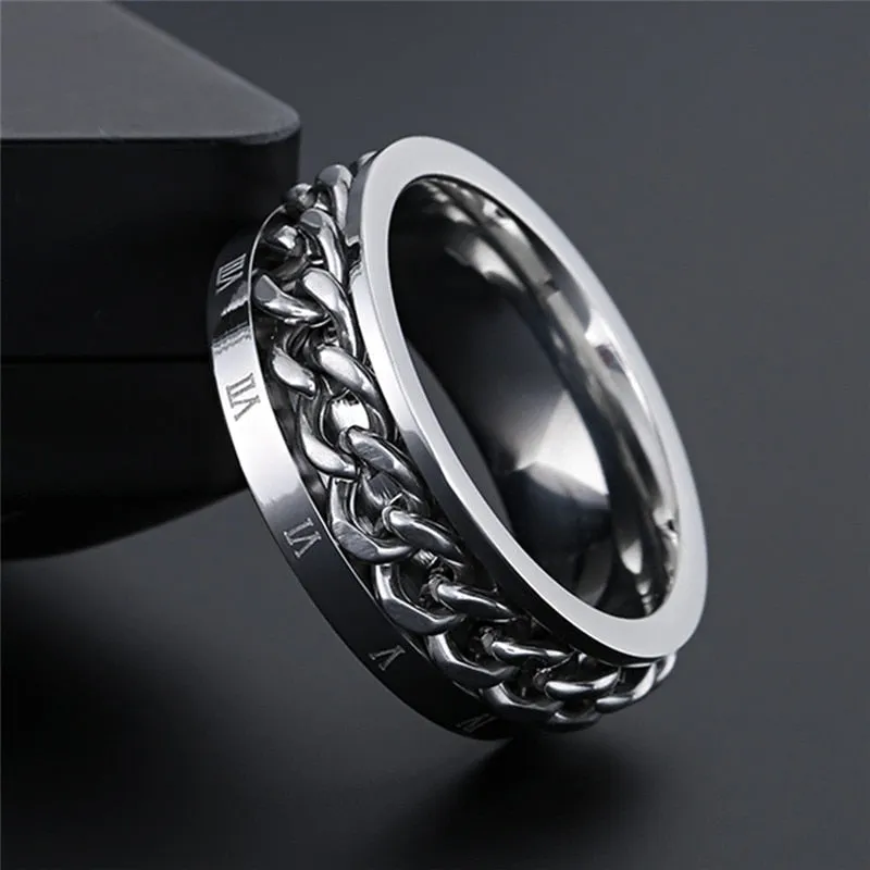 Gold Roman Numeral Ring Spinner Chain Women  Jewelry