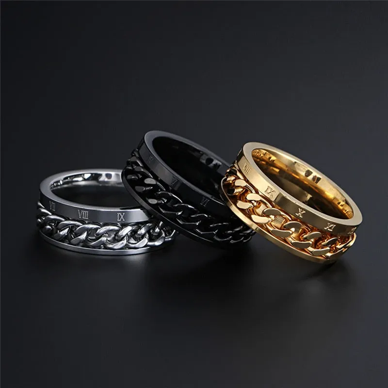 Gold Roman Numeral Ring Spinner Chain Women  Jewelry