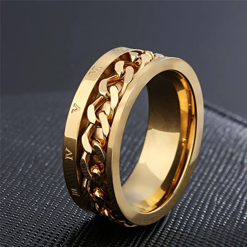 Gold Roman Numeral Ring Spinner Chain Women  Jewelry