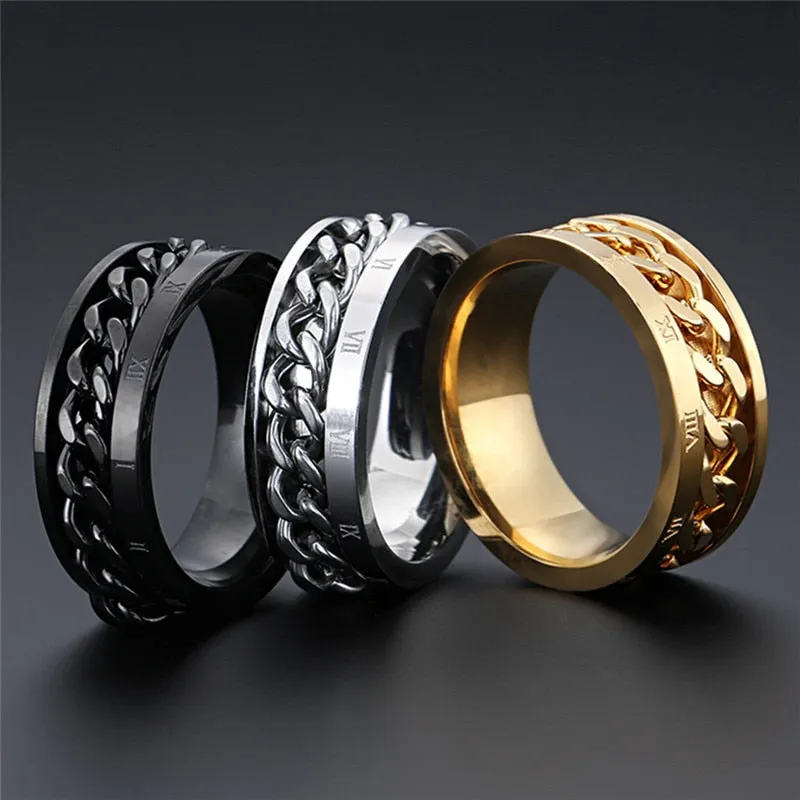 Gold Roman Numeral Ring Spinner Chain Women  Jewelry