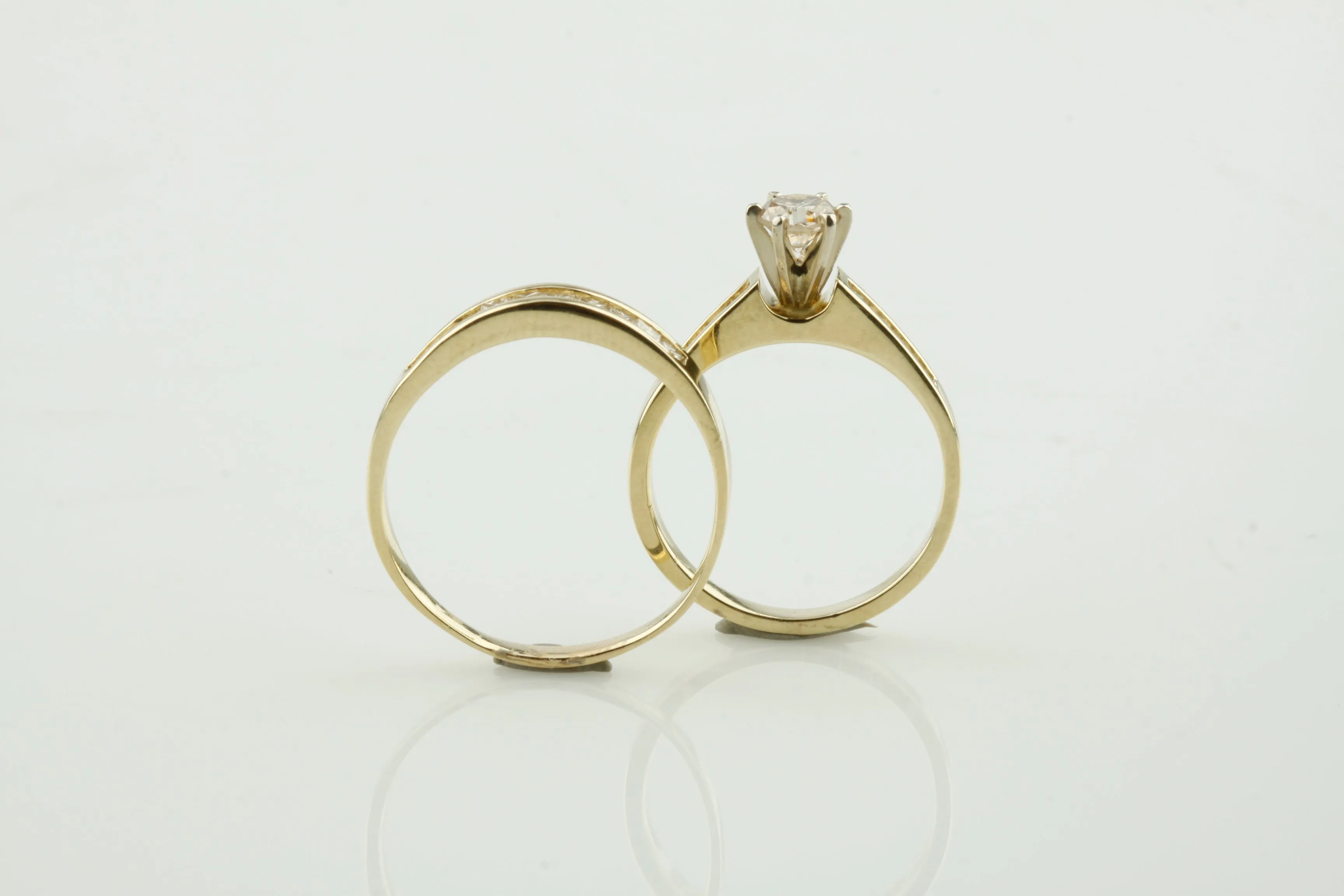 Gorgeous 14k Yellow Gold Wedding Set with .44 Ct Rd Solitaire & Accents Size 6.5