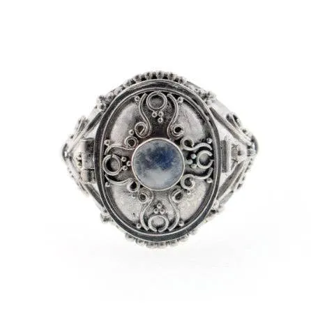 Gothic Oval Poison Ring Sterling Silver & Onyx or Moonstone