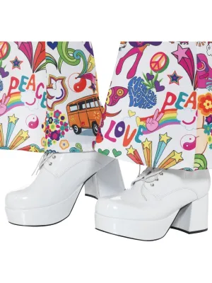Groovy 70s Mens White Platform Shoes