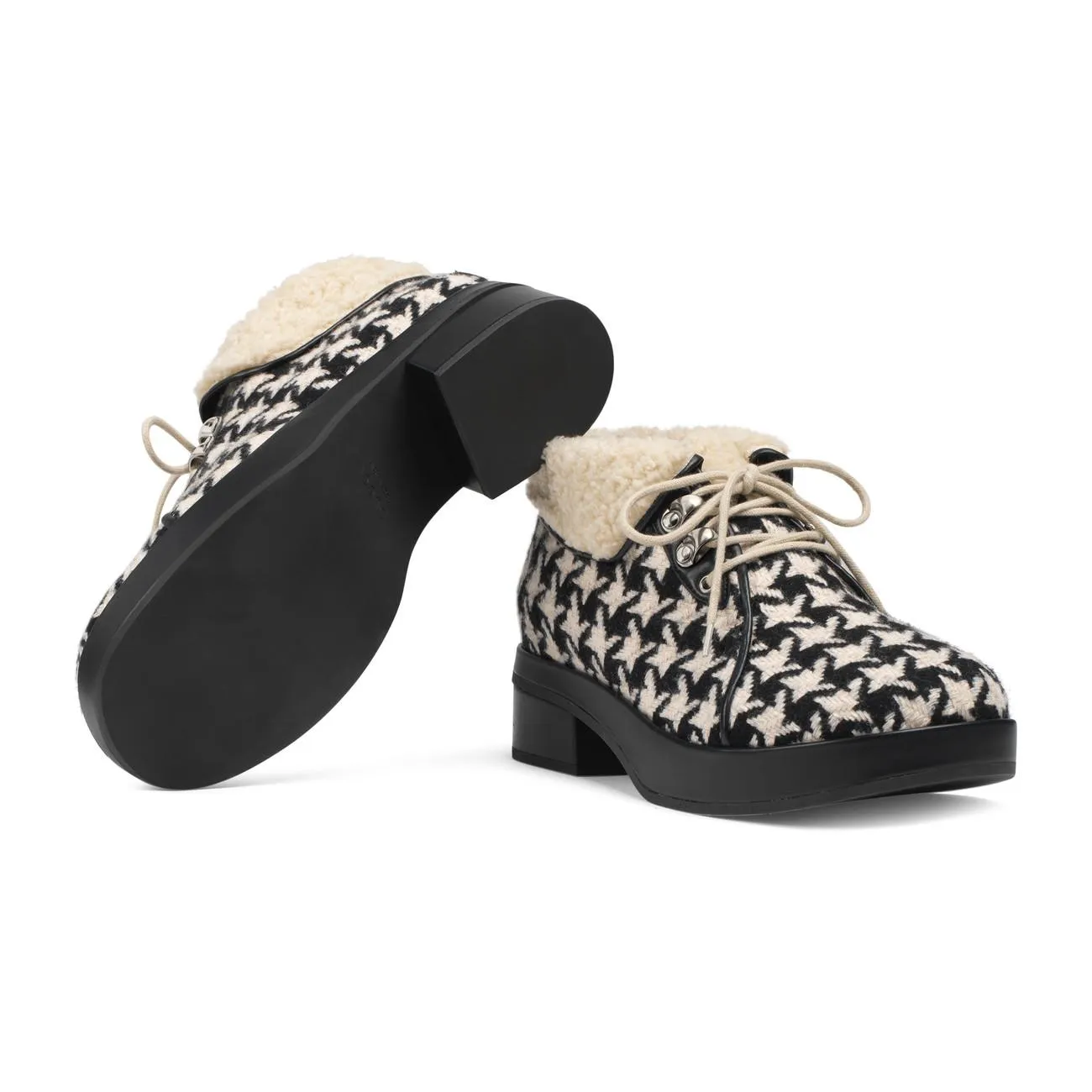 Gucci Houndstooth Lace up Bootie in White