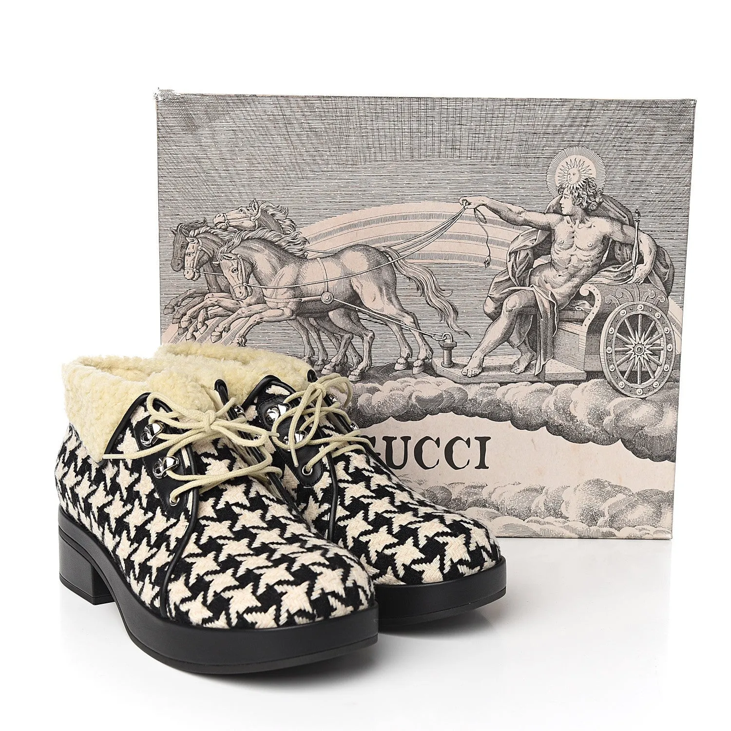 Gucci Houndstooth Lace up Bootie in White