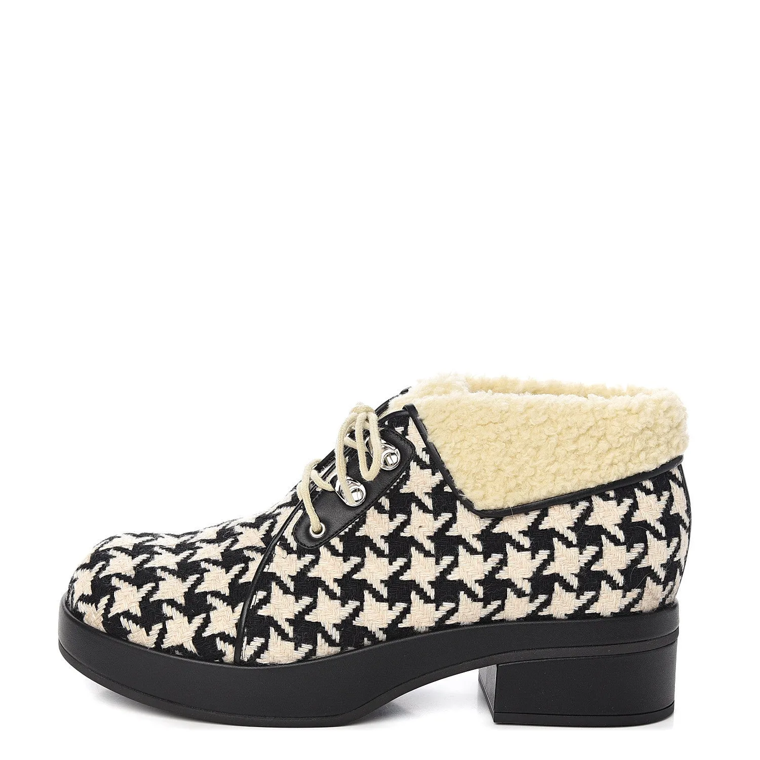 Gucci Houndstooth Lace up Bootie in White