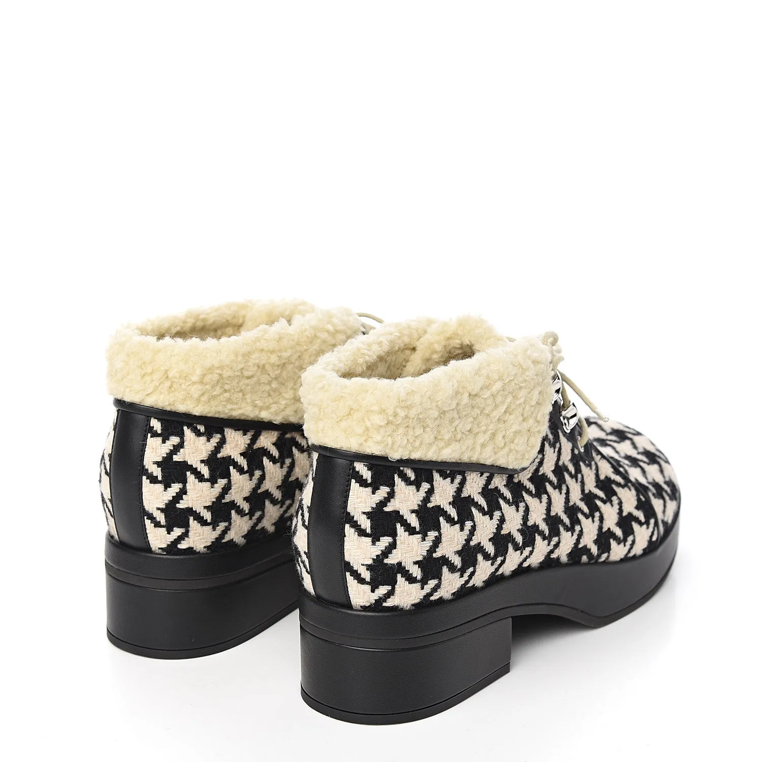 Gucci Houndstooth Lace up Bootie in White