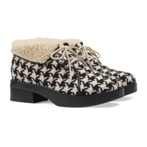 Gucci Houndstooth Lace up Bootie in White