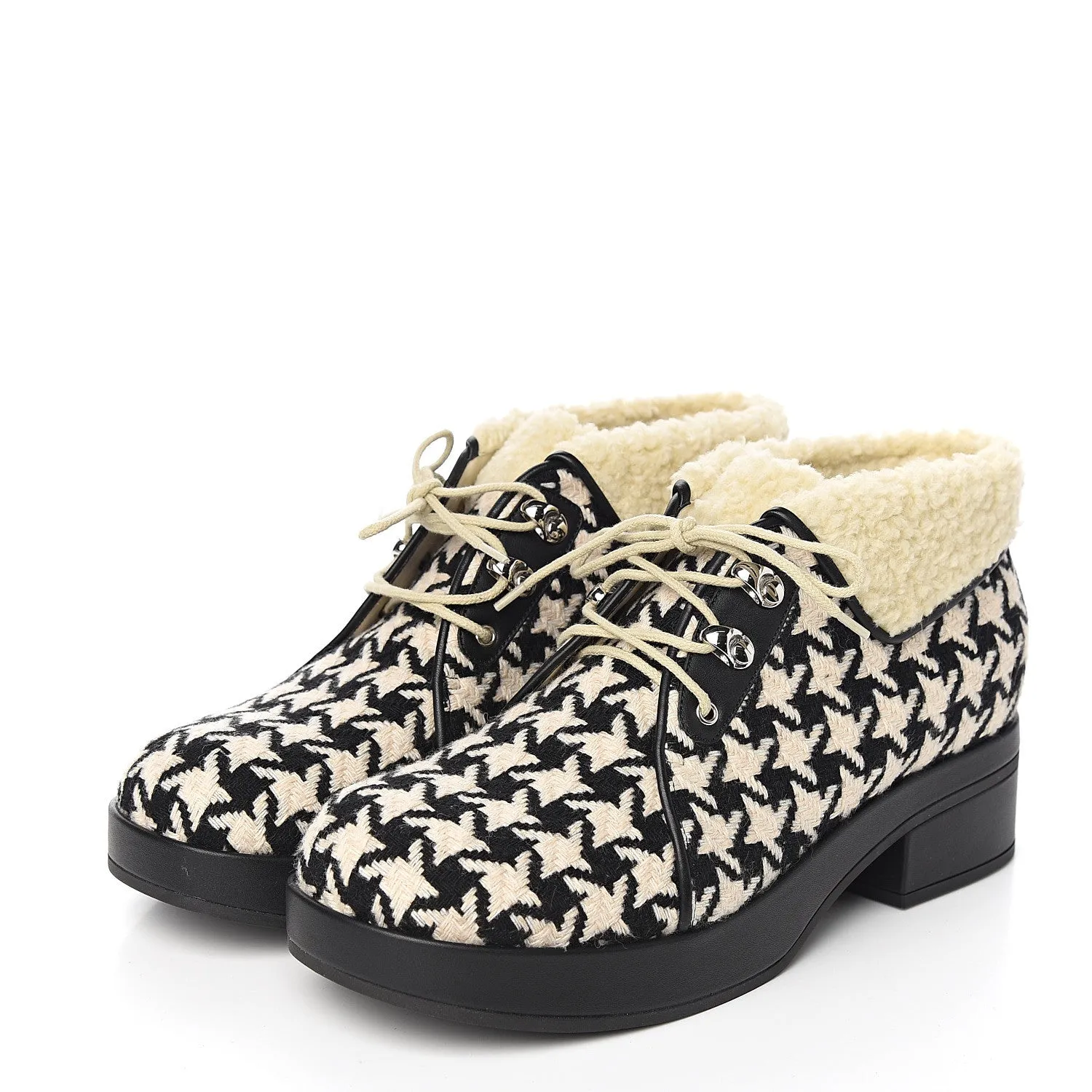 Gucci Houndstooth Lace up Bootie in White