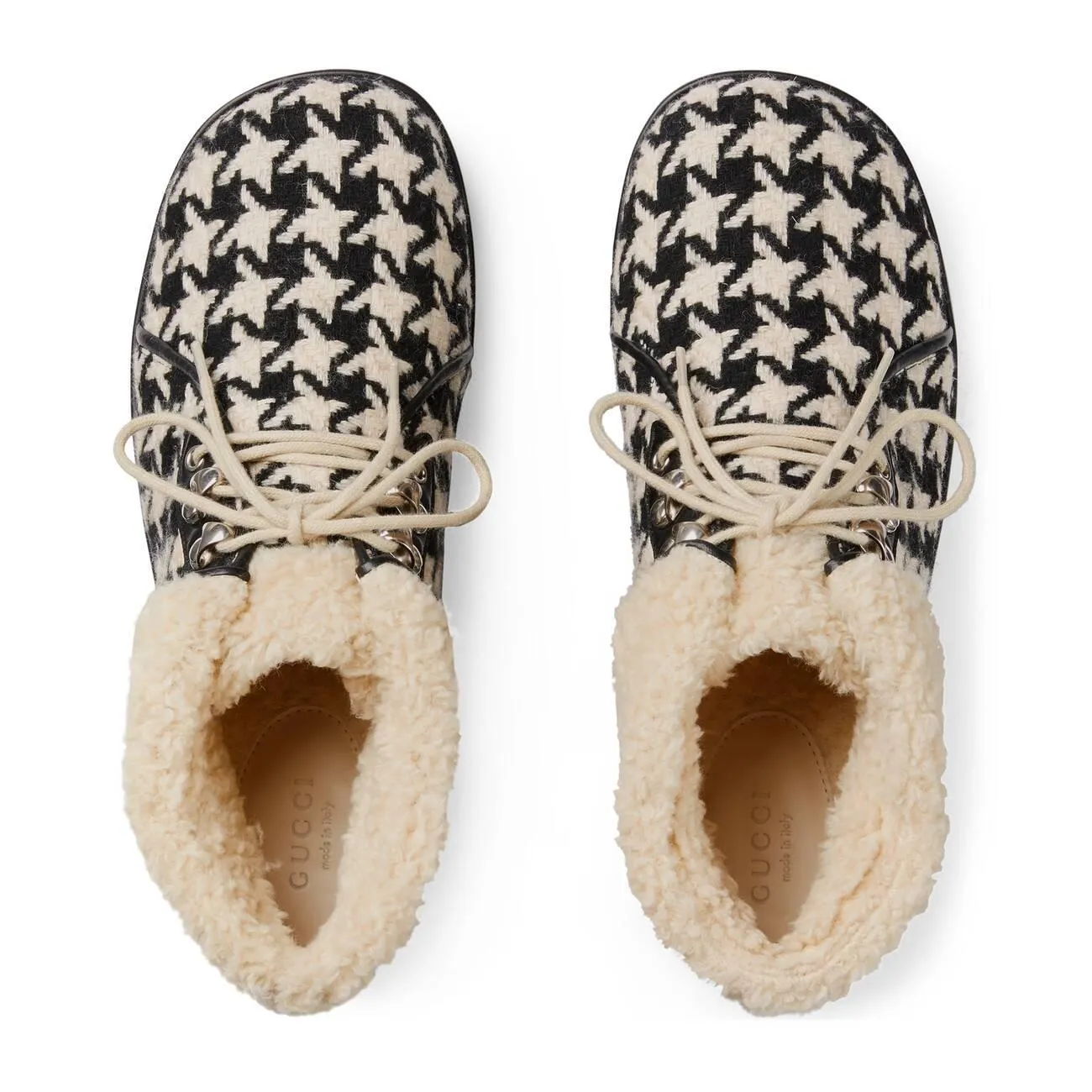 Gucci Houndstooth Lace up Bootie in White