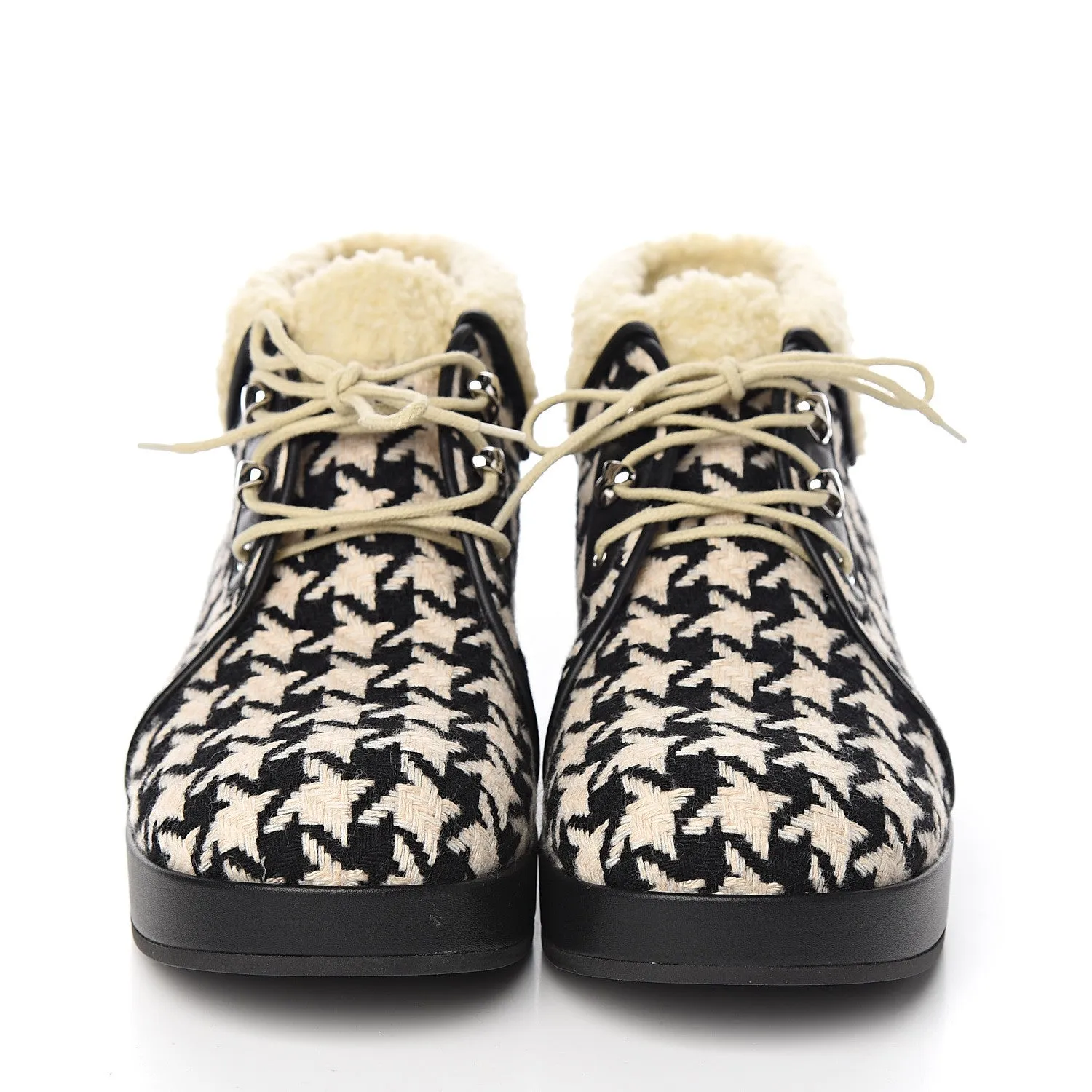 Gucci Houndstooth Lace up Bootie in White