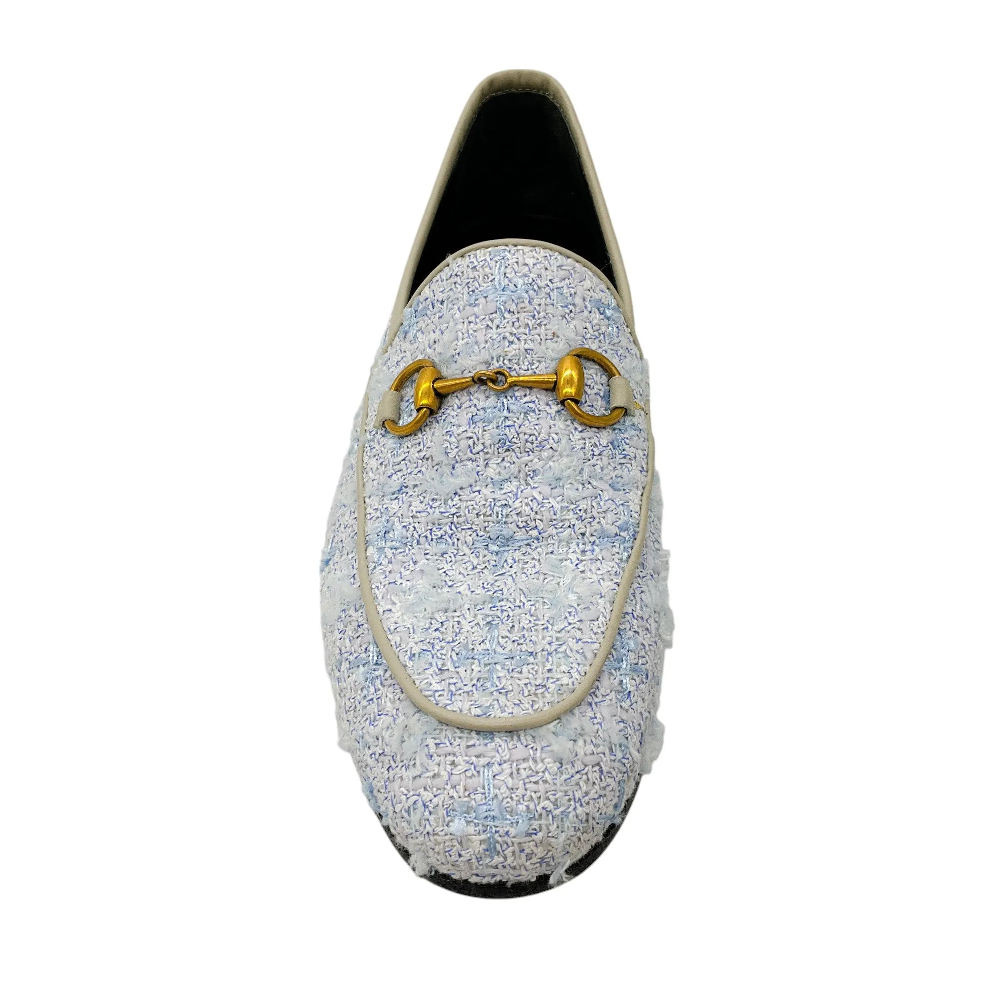 Gucci Light Blue Jordaan Tweed Loafers