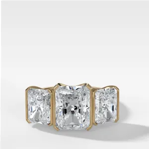 Half Bezel Triad Engagement Ring With Radiant Cut Diamonds