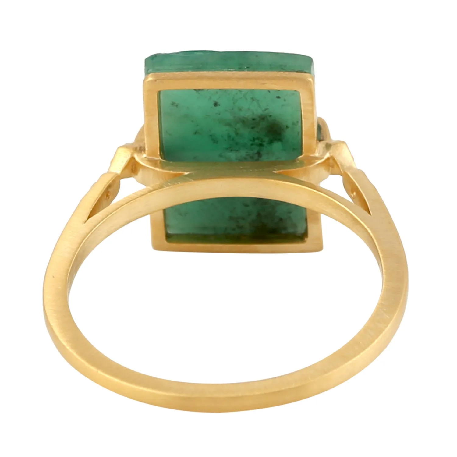 Hand carved Floral Emerald Pave Diamond Ring In 18k Yellow Gold