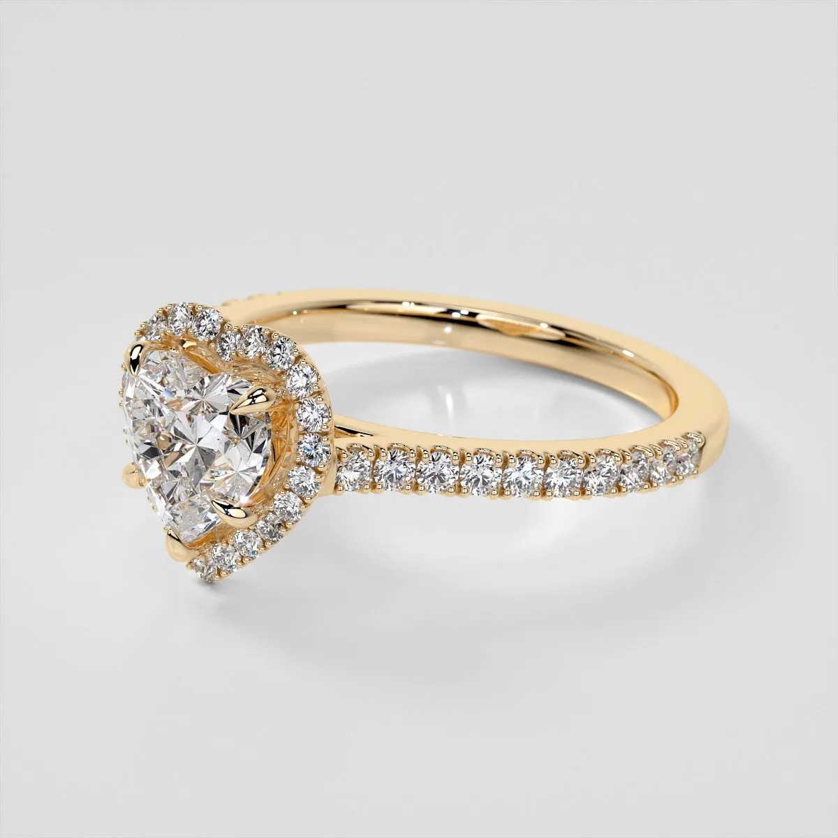 Heart Cut Halo Engagement Ring With Accents