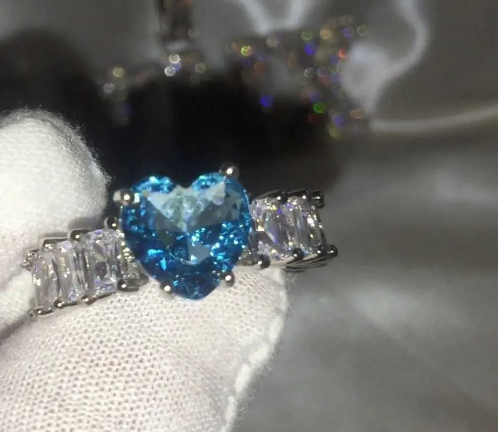 Heart Ring | Heart Shaped Ring | Heart Shape Ring | Eternity Ring | Aquamarine Ring | Topaz Ring | Blue Diamond Ring | Womens Eternity Ring