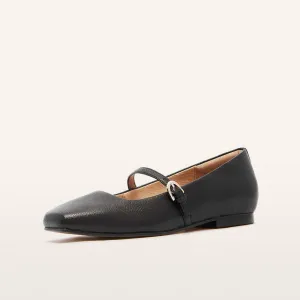 Hepburn Black Tumbled Leather Ballet Flats