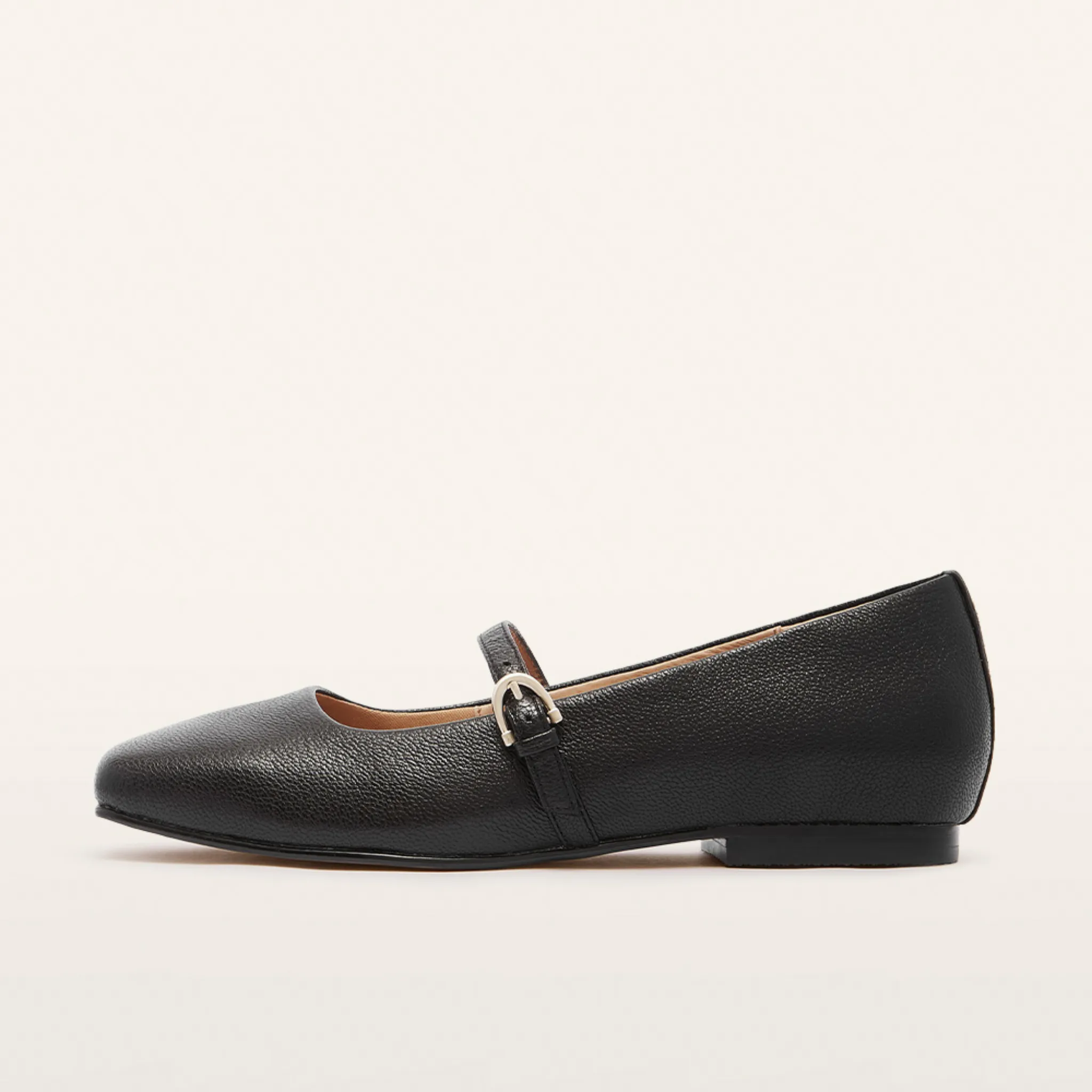 Hepburn Black Tumbled Leather Ballet Flats