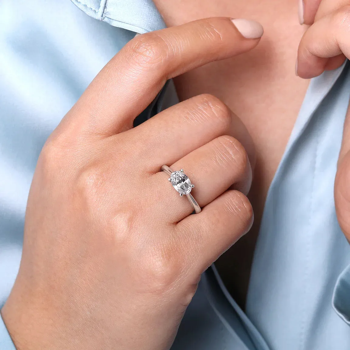 Horizontal Oval Solitaire Engagement Ring Mounting
