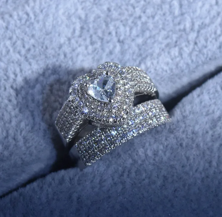 Iced Out Ring / heart Ring / Womens Iced Out Ring, Engagement Ring, eternity ring, ring for girlfriend, love ring, double ring, wedding ring