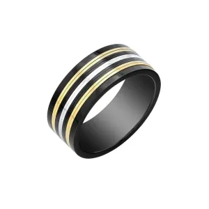 Italgem Stainless Steel with Black and Gold Plating Ring