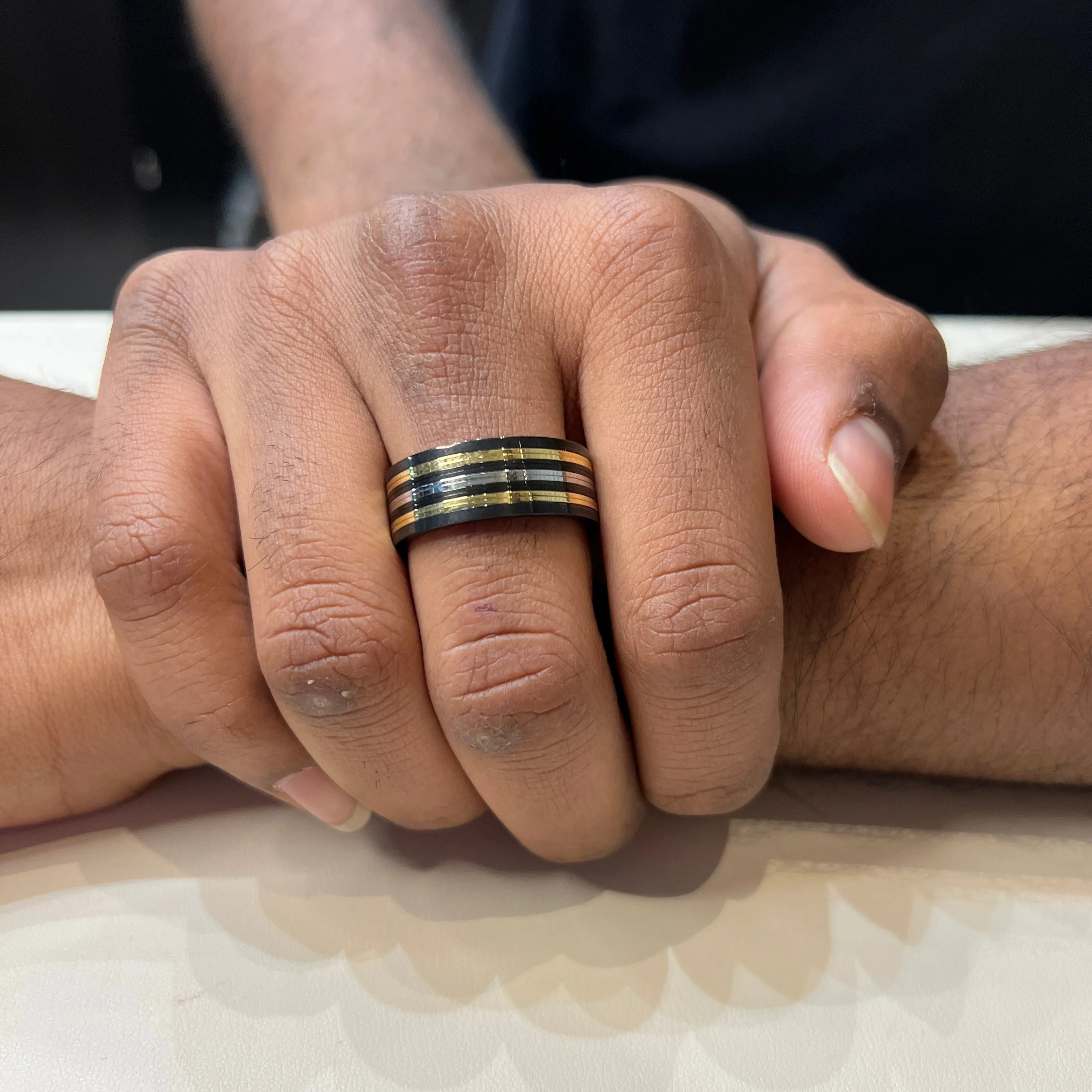 Italgem Stainless Steel with Black and Gold Plating Ring