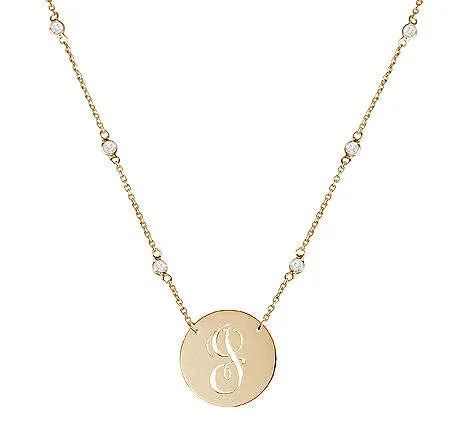 Jane Basch Pierced Initial Necklace/CZ Chain - Gold