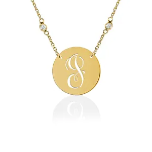 Jane Basch Pierced Initial Necklace/CZ Chain - Gold