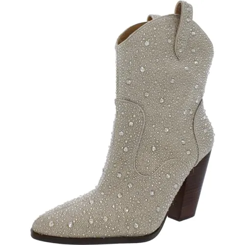 Jessica Simpson Women's Cissely Western Bootie Fashion Boot, Champagne, 5.5