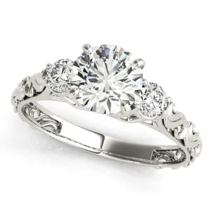 JewelMore 0.5 Ct. Halo Round Cut Classic Three-Stone Diamond Engagement Ring For Women | 4 Prong 14K Solid Gold | 1/2 ctw Genuine Diamond Wedding Jewelry Collection