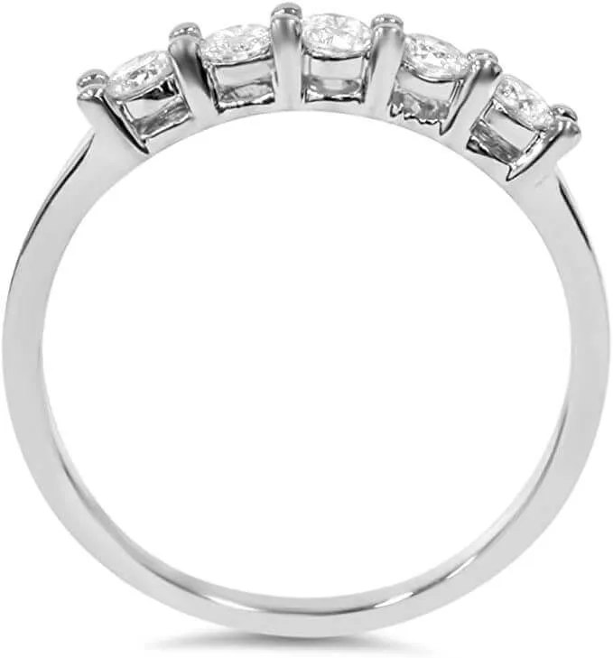 JewelMore 1 Carat (ctw) 14K White Gold Round Diamond Ladies 5 Five Stone Wedding Anniversary Stackable Ring Band