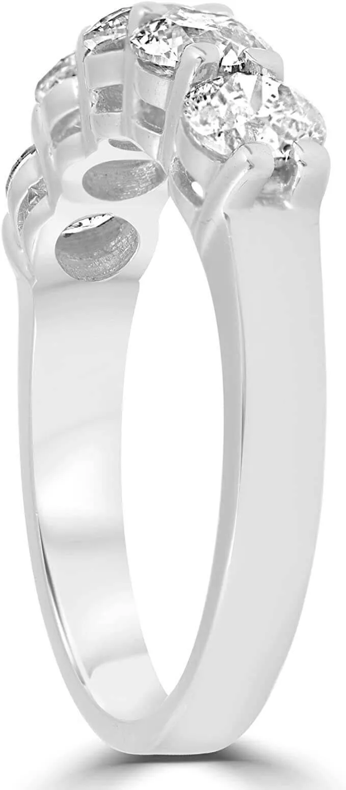 JewelMore 1 Carat (ctw) 14K White Gold Round Diamond Ladies 5 Five Stone Wedding Anniversary Stackable Ring Band