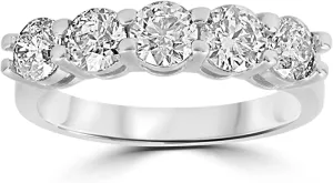 JewelMore 1 Carat (ctw) 14K White Gold Round Diamond Ladies 5 Five Stone Wedding Anniversary Stackable Ring Band