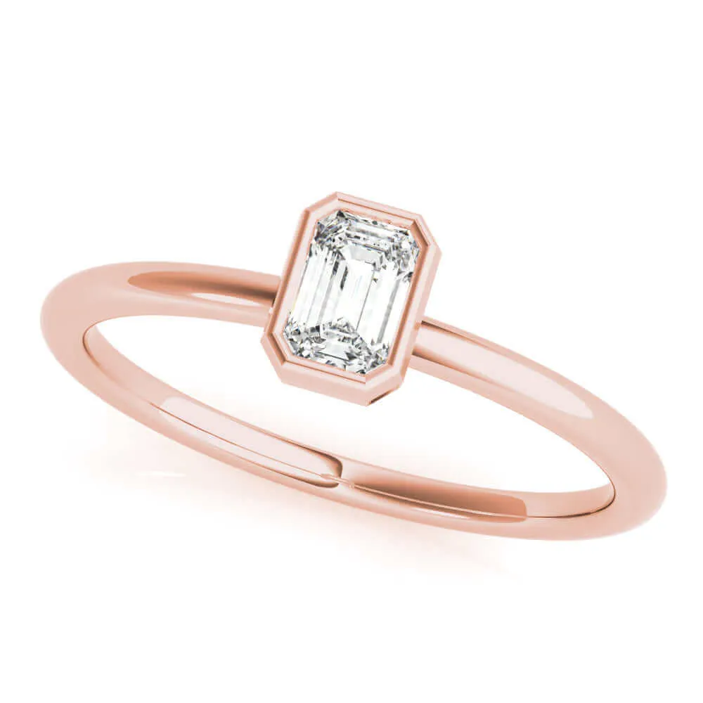 JewelMore 1/3 CT. Certified Emerald Diamond Bezel-Set Solitaire Engagement Ring in 14K Gold H-I / VS2-SI1) / from our Luxury Collection