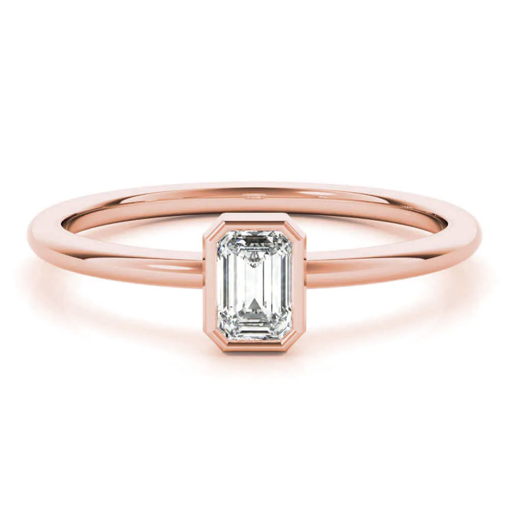 JewelMore 1/3 CT. Certified Emerald Diamond Bezel-Set Solitaire Engagement Ring in 14K Gold H-I / VS2-SI1) / from our Luxury Collection