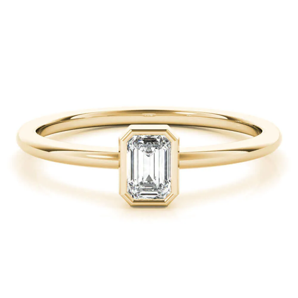JewelMore 1/3 CT. Certified Emerald Diamond Bezel-Set Solitaire Engagement Ring in 14K Gold H-I / VS2-SI1) / from our Luxury Collection