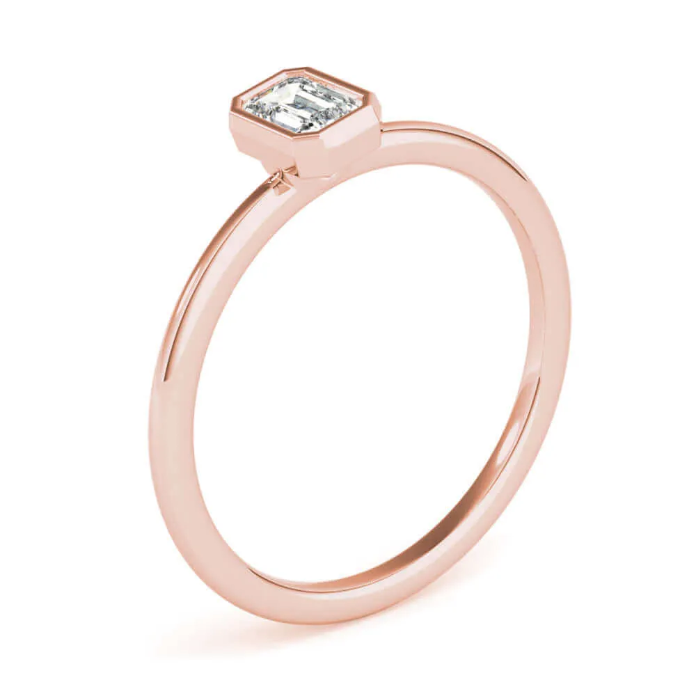 JewelMore 1/3 CT. Certified Emerald Diamond Bezel-Set Solitaire Engagement Ring in 14K Gold H-I / VS2-SI1) / from our Luxury Collection