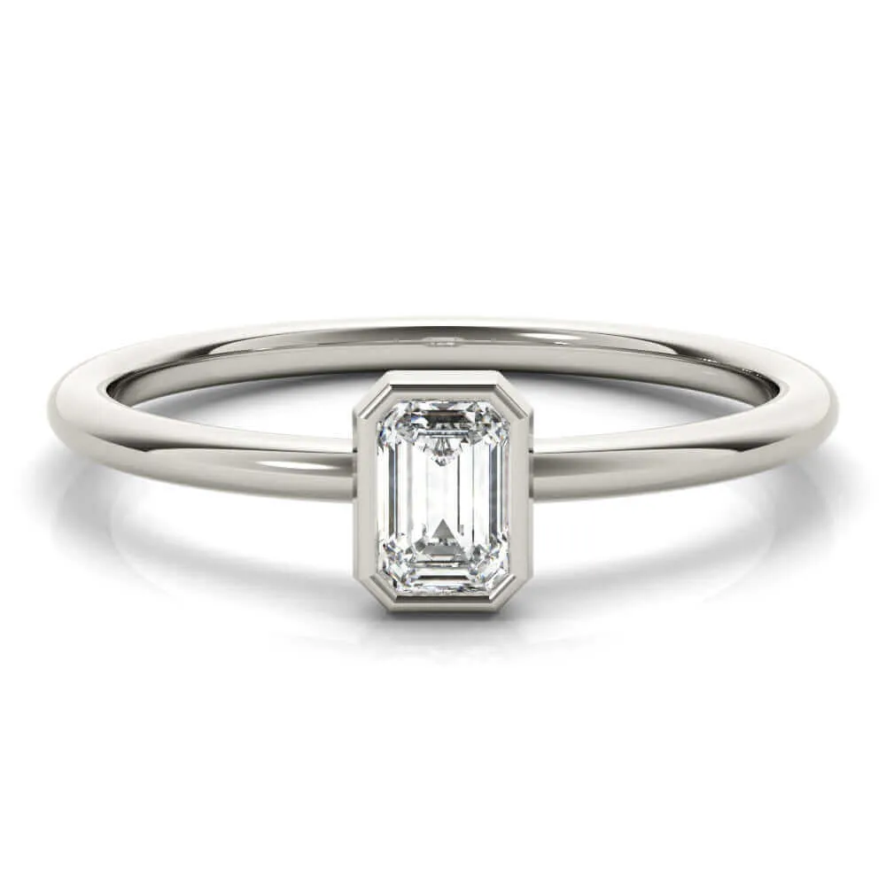 JewelMore 1/3 CT. Certified Emerald Diamond Bezel-Set Solitaire Engagement Ring in 14K Gold H-I / VS2-SI1) / from our Luxury Collection