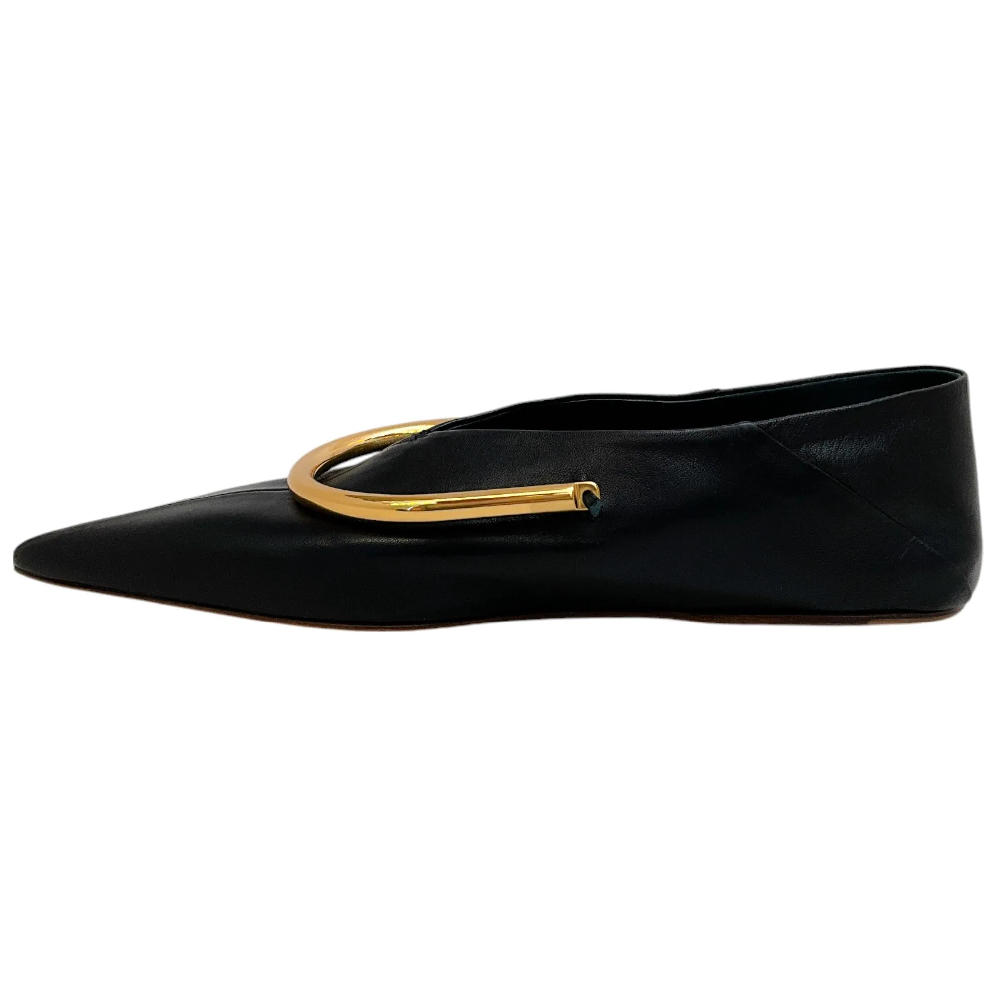 Jil Sander Black Leather Ballerina Flats with Gold Metal Detail
