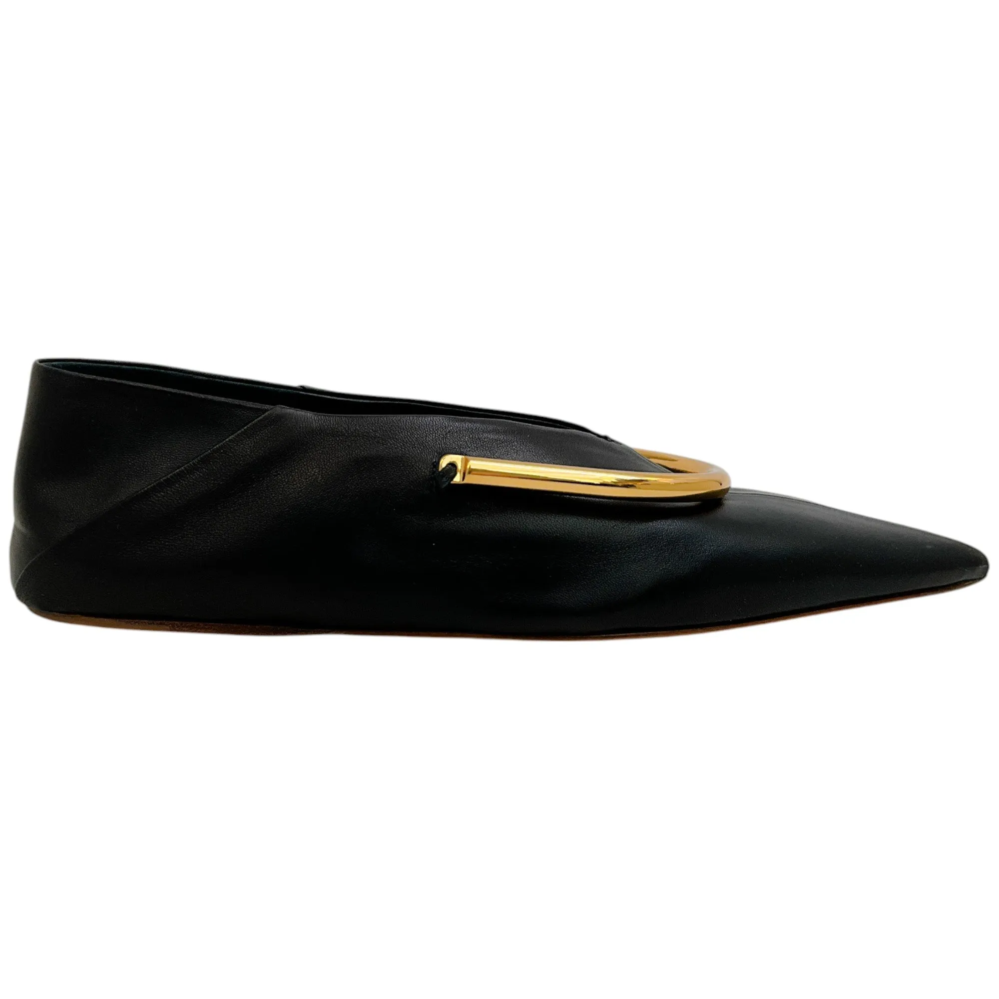 Jil Sander Black Leather Ballerina Flats with Gold Metal Detail