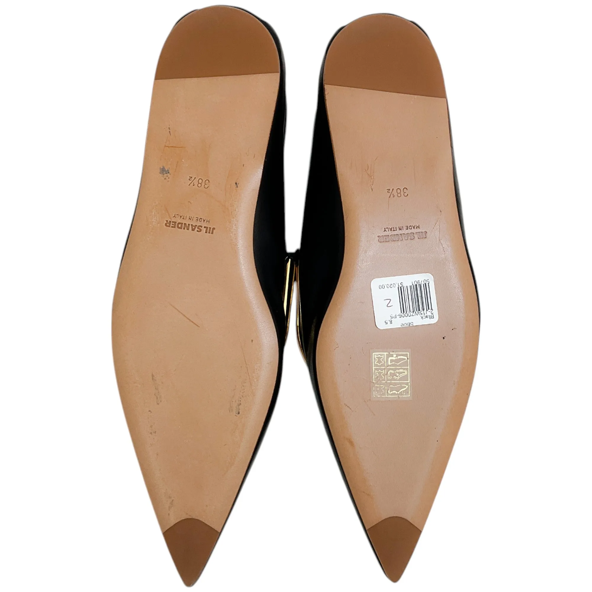Jil Sander Black Leather Ballerina Flats with Gold Metal Detail