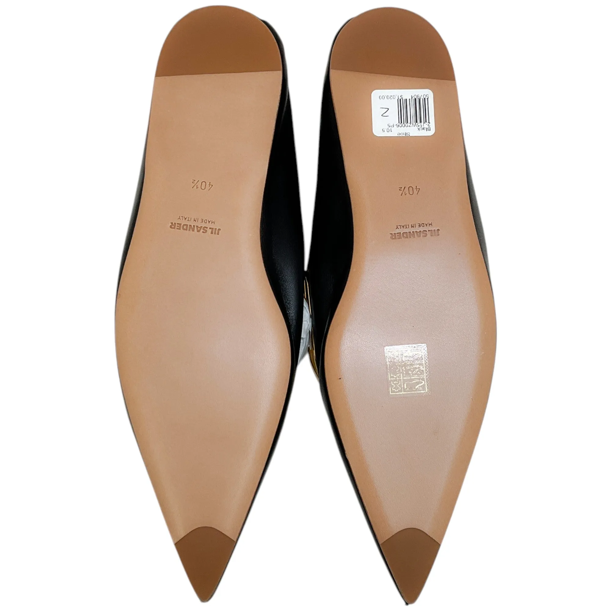 Jil Sander Black Leather Ballerina Flats with Gold Metal Detail