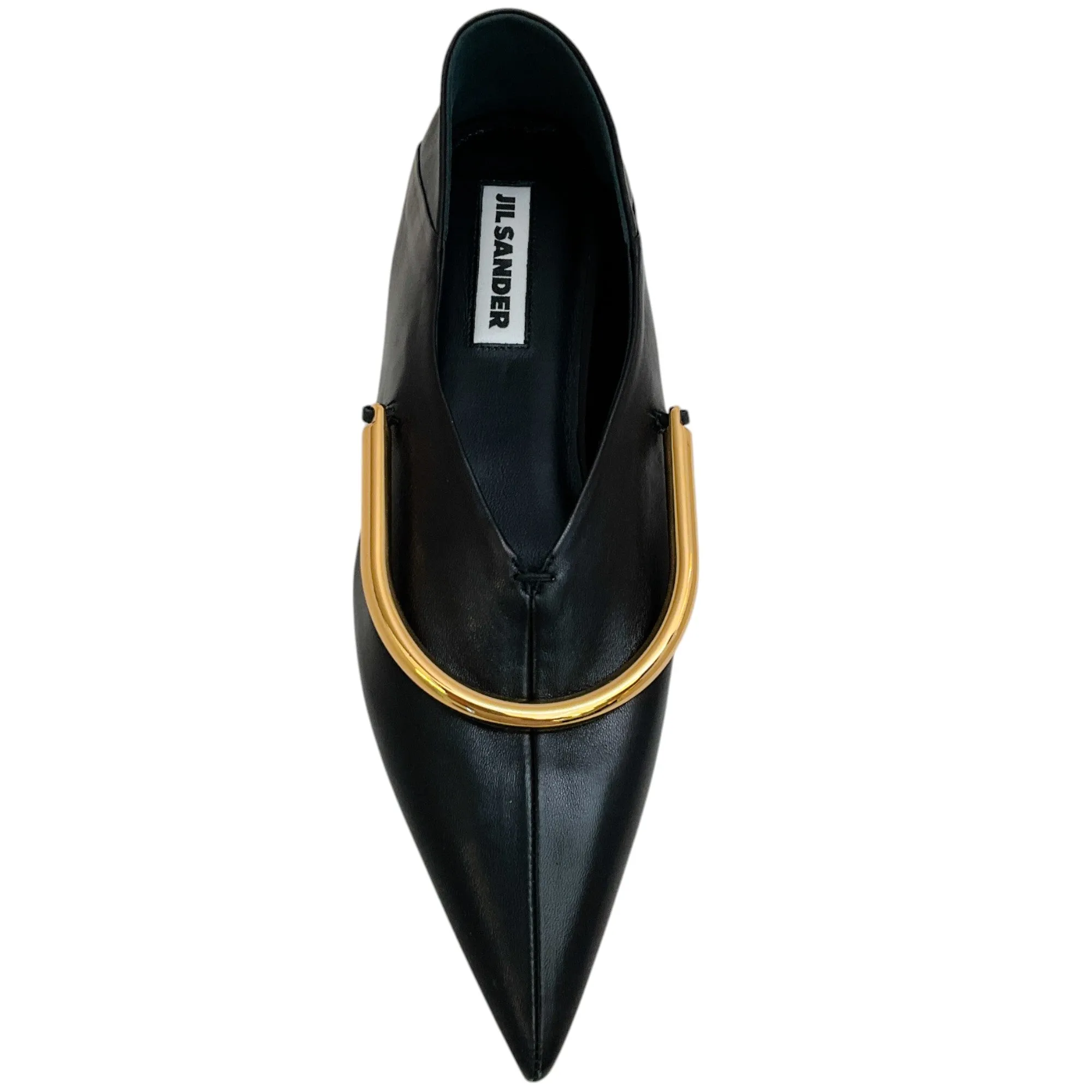 Jil Sander Black Leather Ballerina Flats with Gold Metal Detail