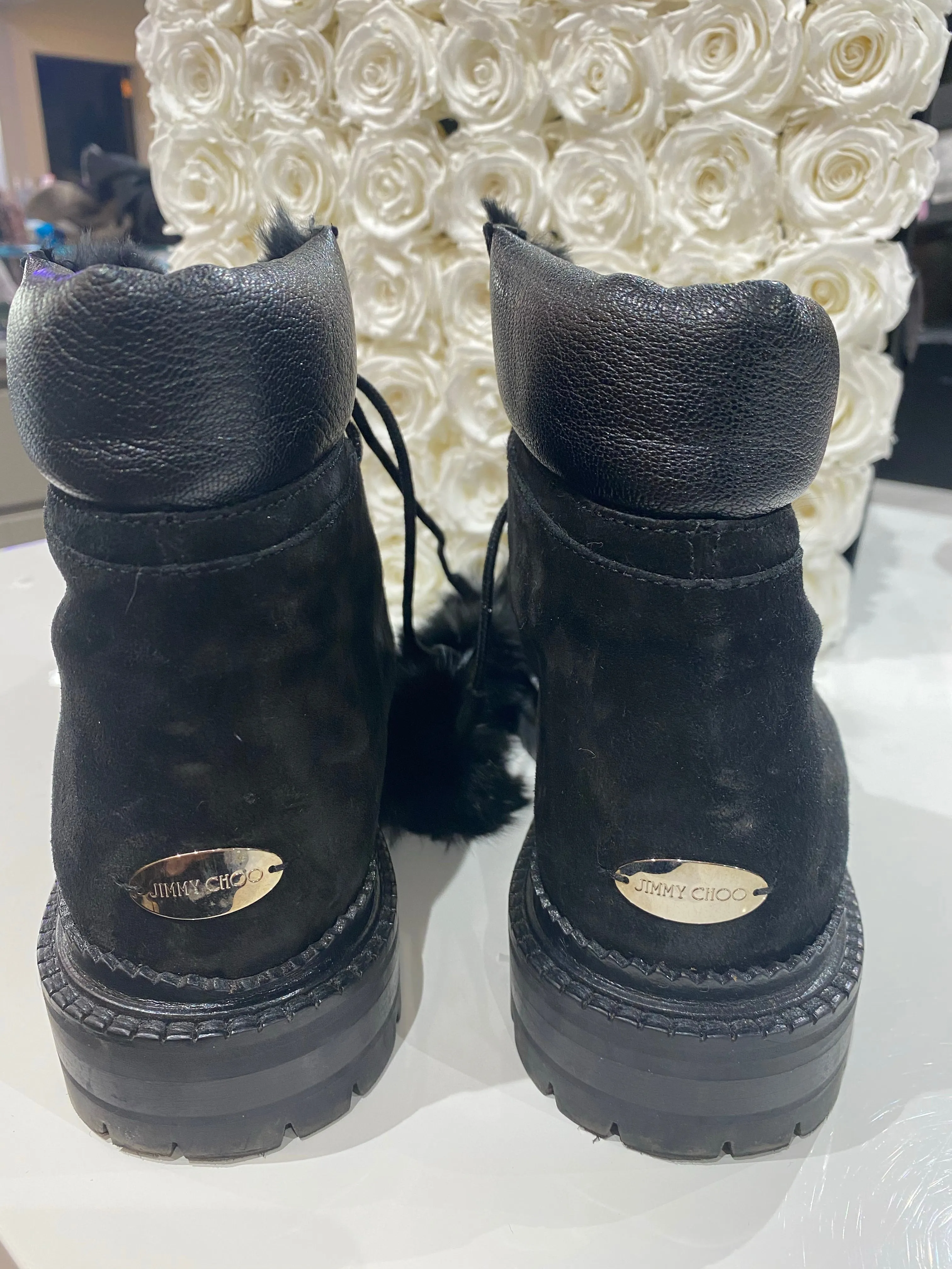 Jimmy Choo Elba Flat Suede Pom-Pom Boot
