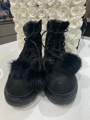 Jimmy Choo Elba Flat Suede Pom-Pom Boot