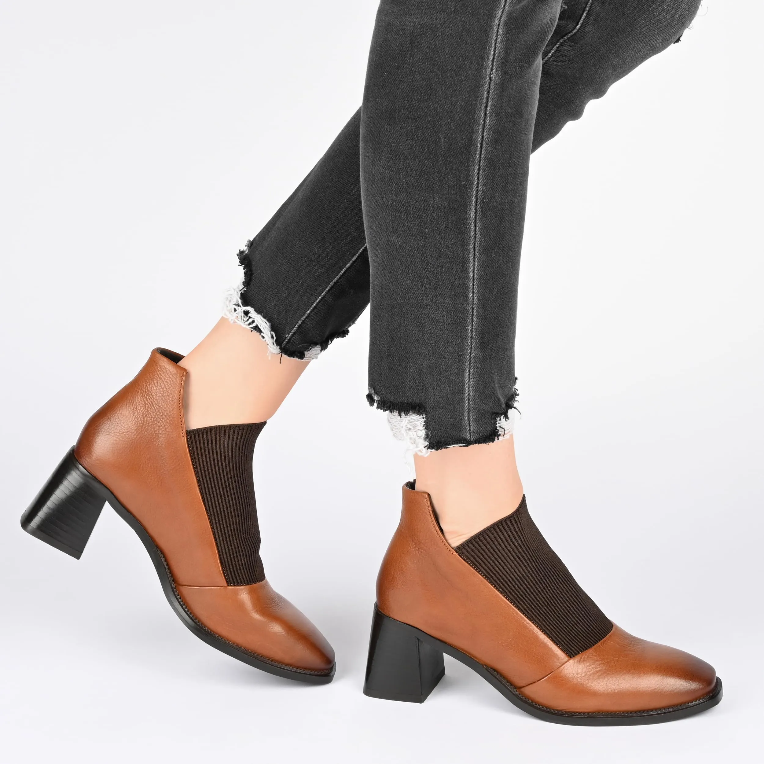 Journee Collection Women's Genuine Leather Tru Comfort Foam? Stylla Bootie Tan 8.5 Medium