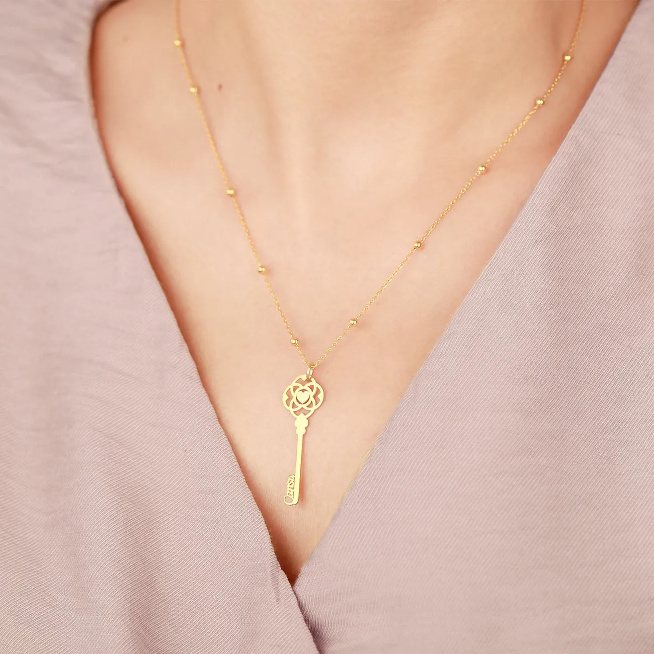 Key Pendant Necklace with Name Custom Jewelry