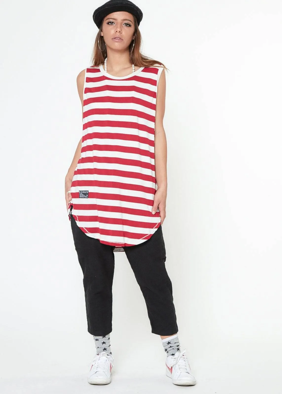 Konus Men's Stripe Tank Top in Red